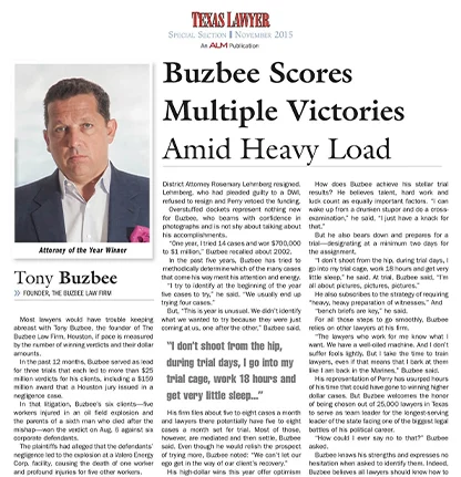 Texas Lawyer – Buzbee Scores multiple victories amid heavy load